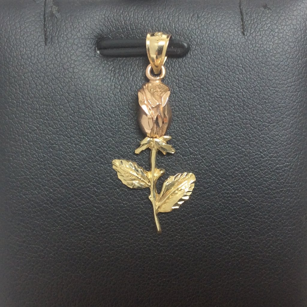14k Real Solid Yellow Gold Rose Flower Charm Pendant 1.60gr